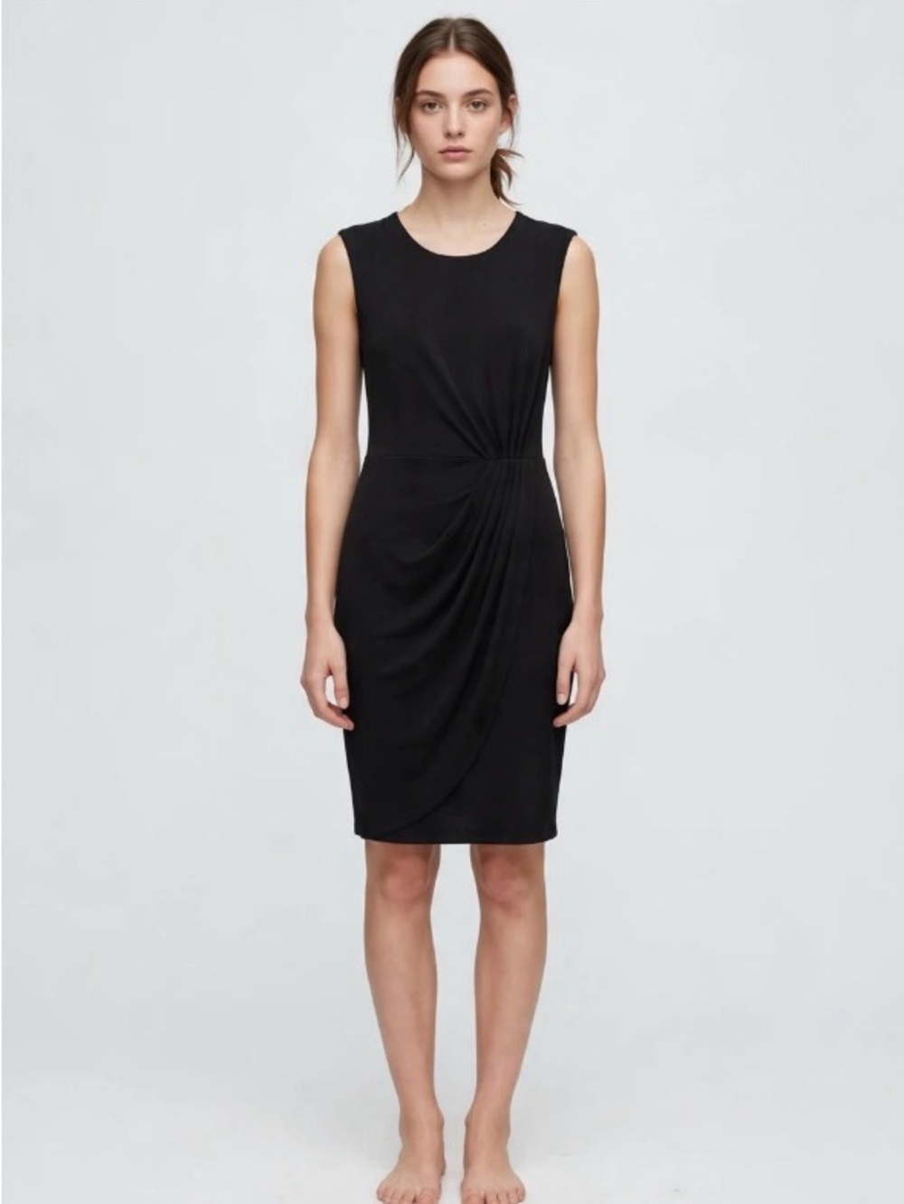 Black Sleeveless Draped Mini Dress